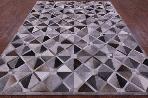 Grey Patchwork Natural Cowhide Rug - 8' 0