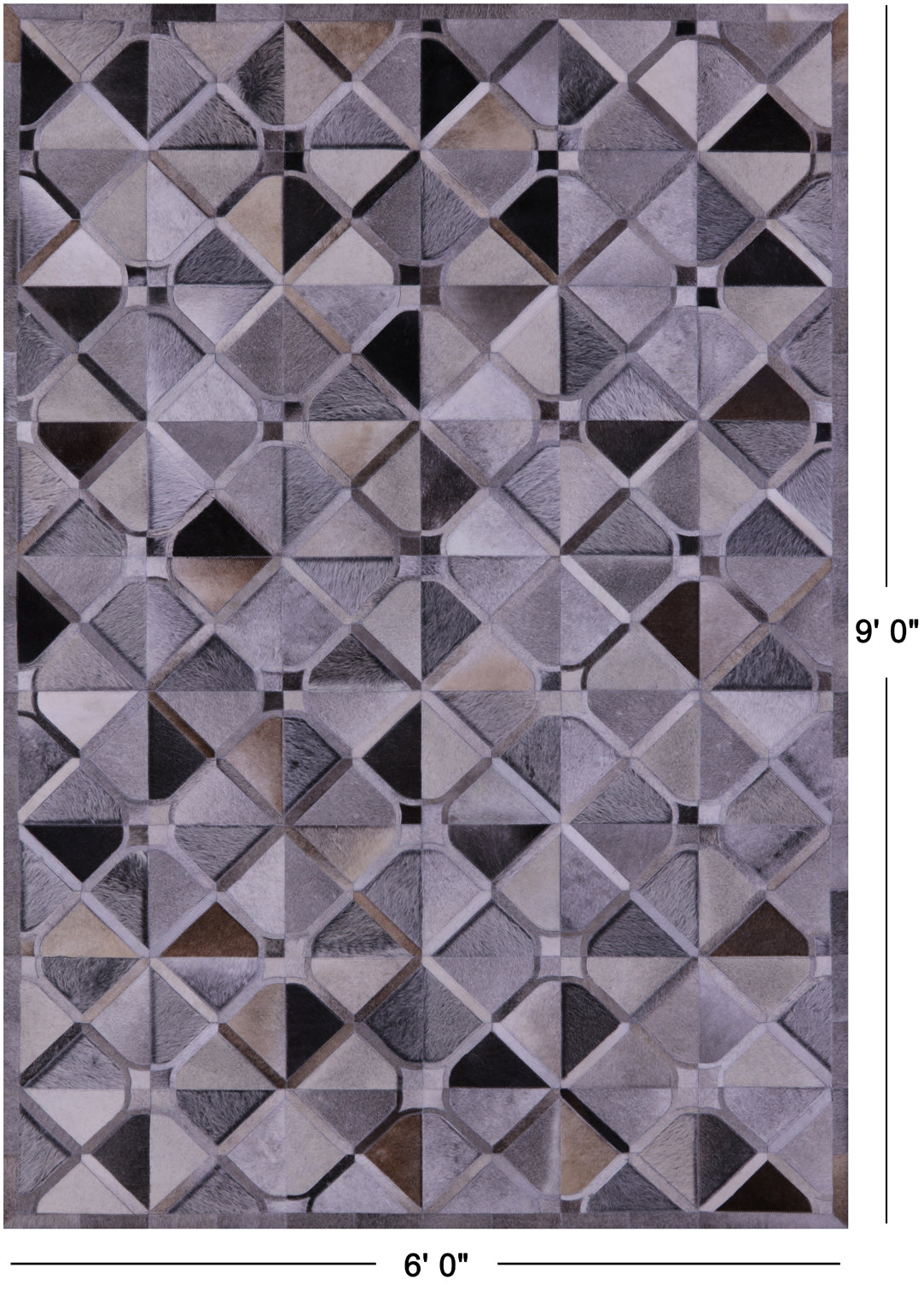 Grey Patchwork Natural Cowhide Rug - 6' 0" x 9' 0"