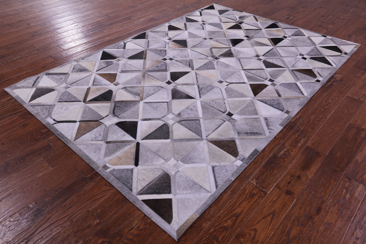 Grey Patchwork Natural Cowhide Rug - 6' 0" x 9' 0"