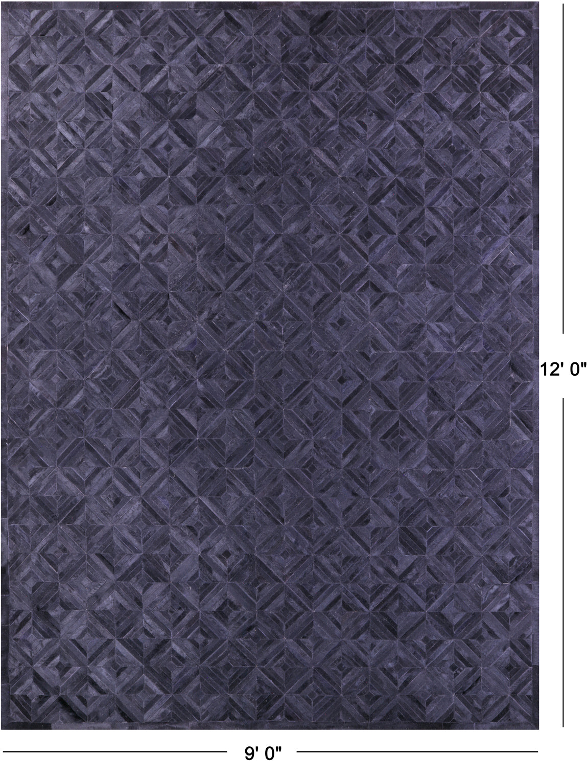 Black Patchwork Natural Cowhide Rug - 9' 0" x 12' 0"