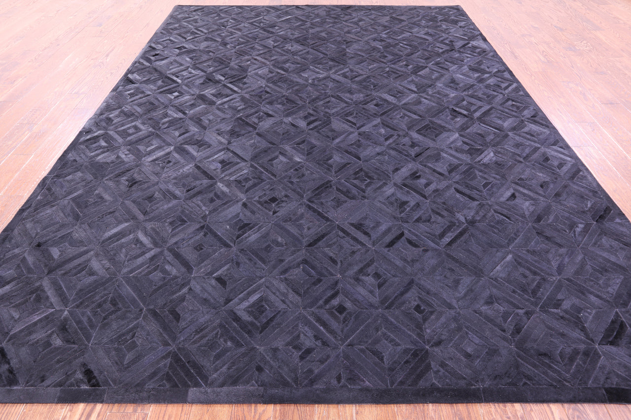 Black Patchwork Natural Cowhide Rug - 9' 0" x 12' 0"