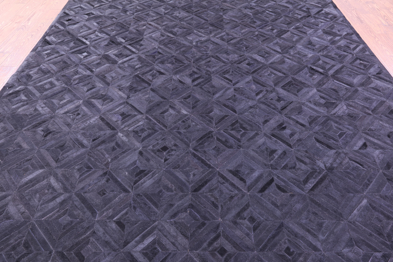 Black Patchwork Natural Cowhide Rug - 9' 0" x 12' 0"
