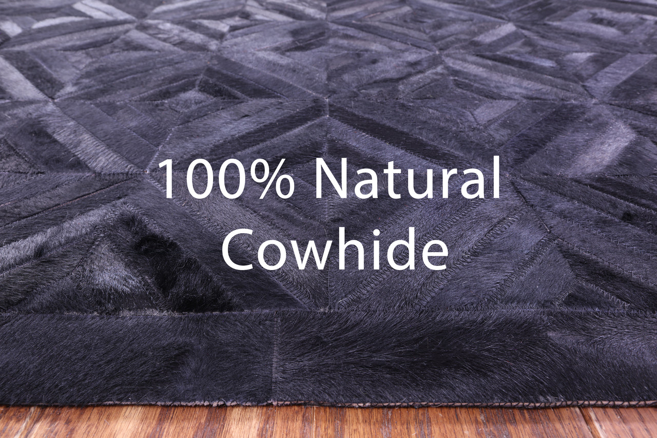 Black Patchwork Natural Cowhide Rug - 9' 0" x 12' 0"