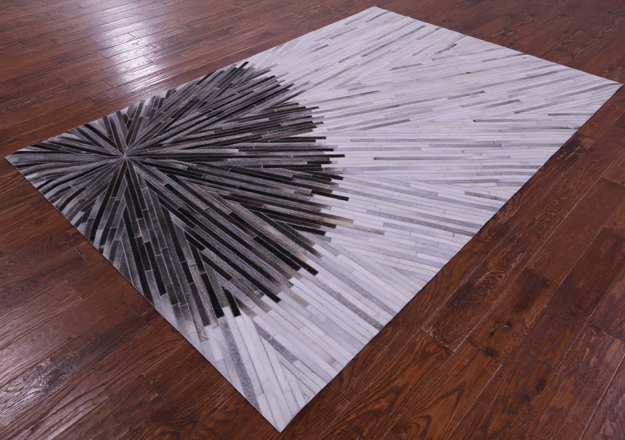 Brown & White Patchwork Natural Cowhide Rug - 6' 0" x 9' 0"