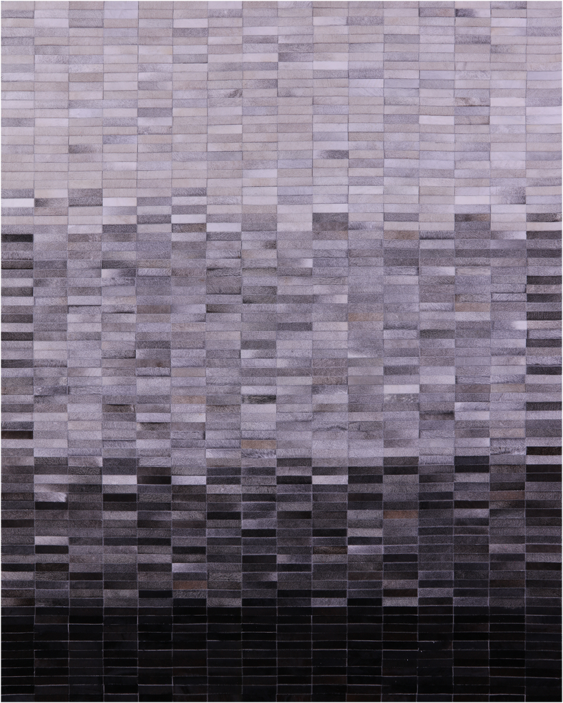 Grey & White Gradient Brickwork Patchwork Black Natural Cowhide Rug - 8' 0" x 10' 0"