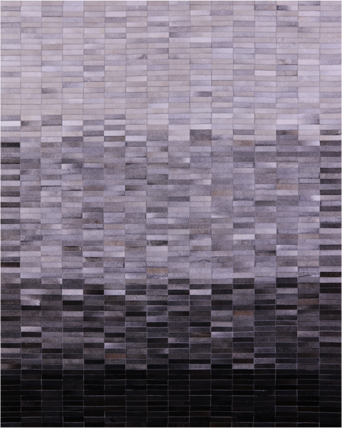 Grey & White Gradient Brickwork Patchwork Black Natural Cowhide Rug - 8' 0" x 10' 0"