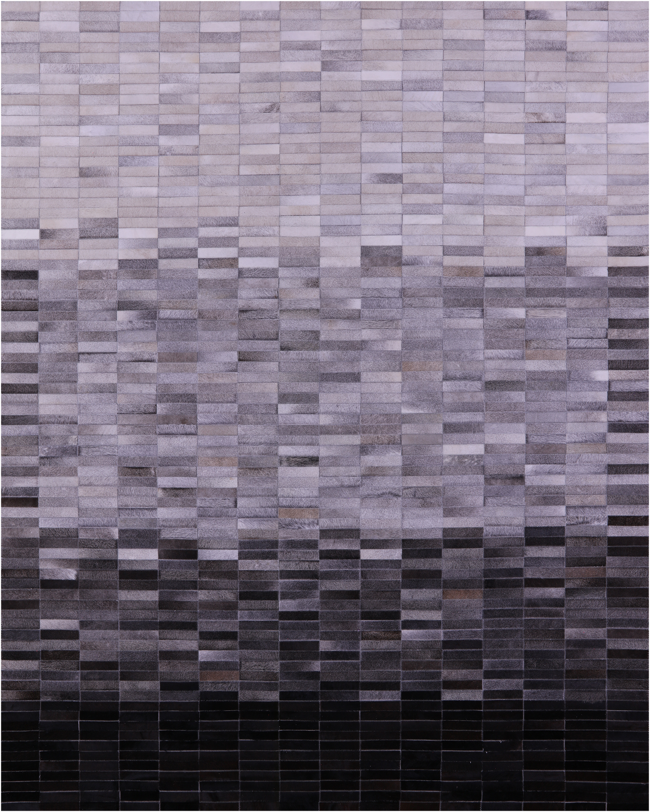 Grey & White Gradient Brickwork Patchwork Black Natural Cowhide Rug - 8' 0" x 10' 0"
