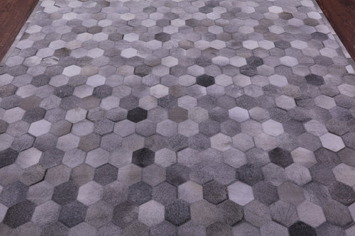 Grey Patchwork Natural Cowhide Rug - 8' 0