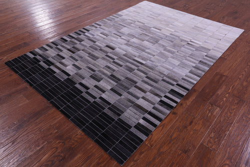 Grey & White Gradient Brickwork Patchwork Natural Cowhide Rug - 6' 0