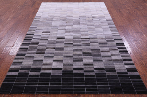 Grey & White Gradient Brickwork Patchwork Natural Cowhide Rug - 6' 0