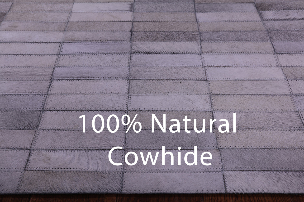 Grey & White Gradient Brickwork Patchwork Natural Cowhide Rug - 6' 0" x 9' 0"