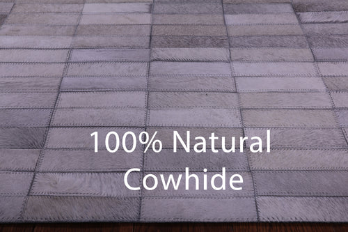 Grey & White Gradient Brickwork Patchwork Natural Cowhide Rug - 6' 0