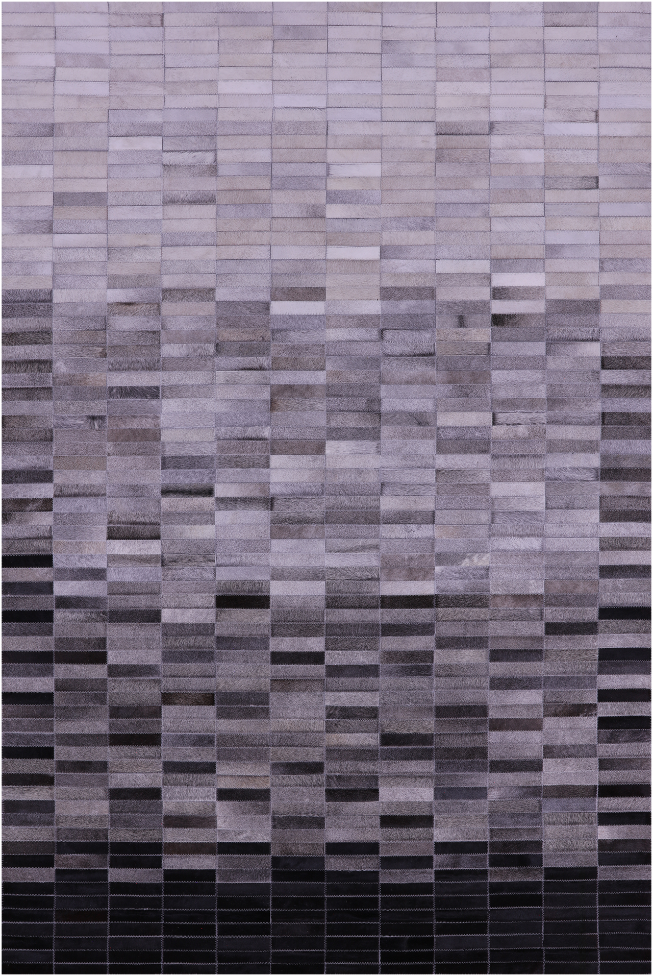 Grey & White Gradient Brickwork Patchwork Natural Cowhide Rug - 6' 0" x 9' 0"