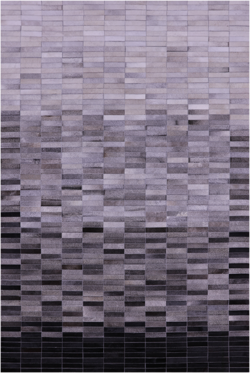 Grey & White Gradient Brickwork Patchwork Natural Cowhide Rug - 6' 0