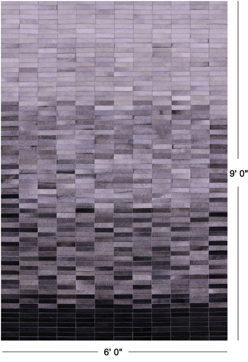 Grey & White Gradient Brickwork Patchwork Natural Cowhide Rug - 6' 0