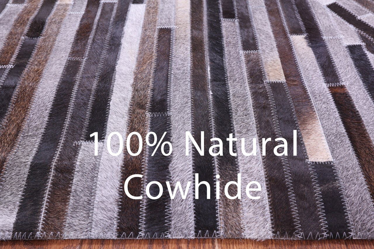 Brown & White Patchwork Natural Cowhide Rug - 8' 0" x 10' 0"