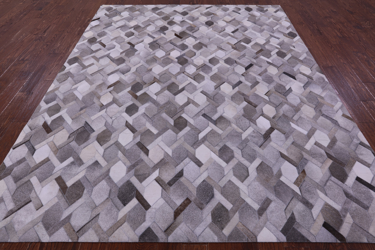 Grey Patchwork Natural Cowhide Rug - 8' 0" x 10' 0"