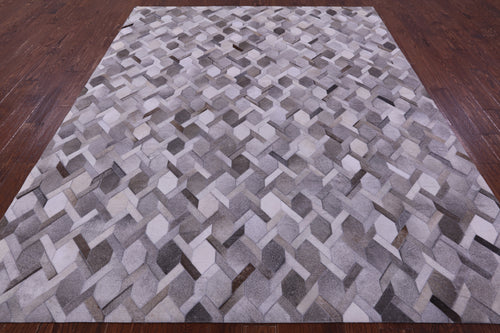 Grey Patchwork Natural Cowhide Rug - 8' 0