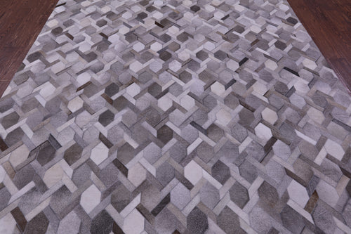 Grey Patchwork Natural Cowhide Rug - 8' 0