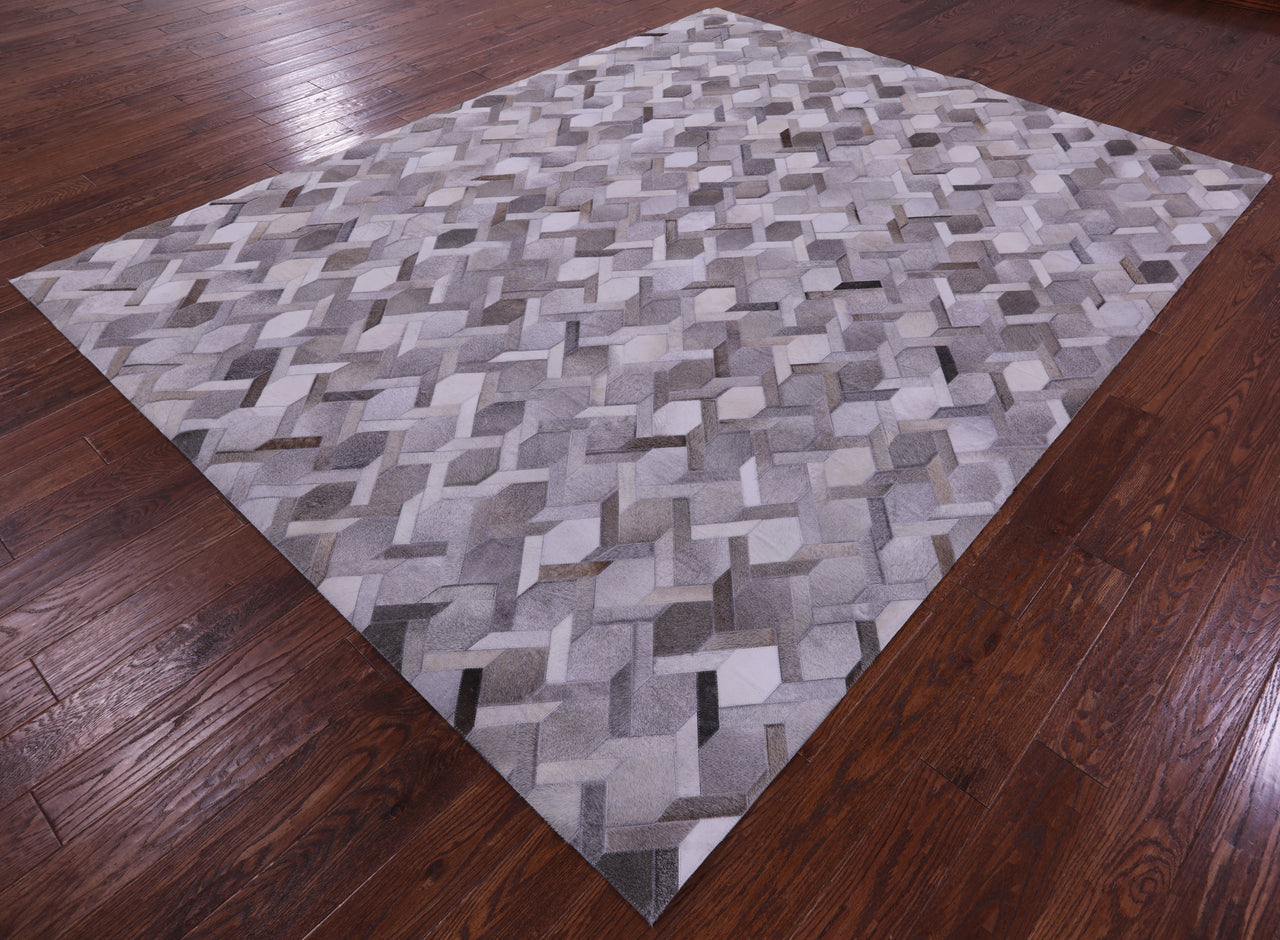Grey Patchwork Natural Cowhide Rug - 8' 0" x 10' 0"