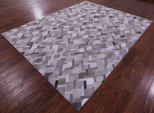 Grey Patchwork Natural Cowhide Rug - 8' 0