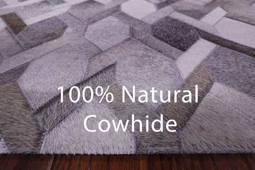 Grey Patchwork Natural Cowhide Rug - 8' 0