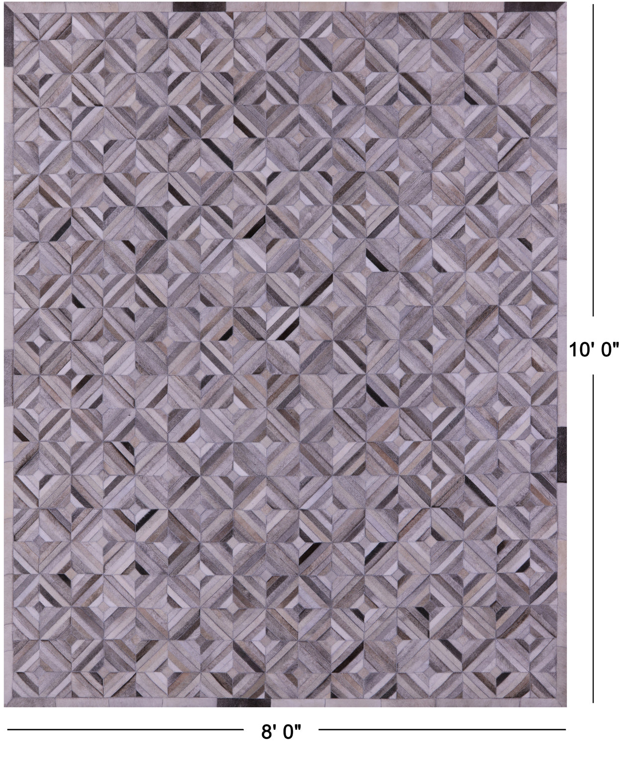 Grey Patchwork Natural Cowhide Rug - 8' 0" x 10' 0"