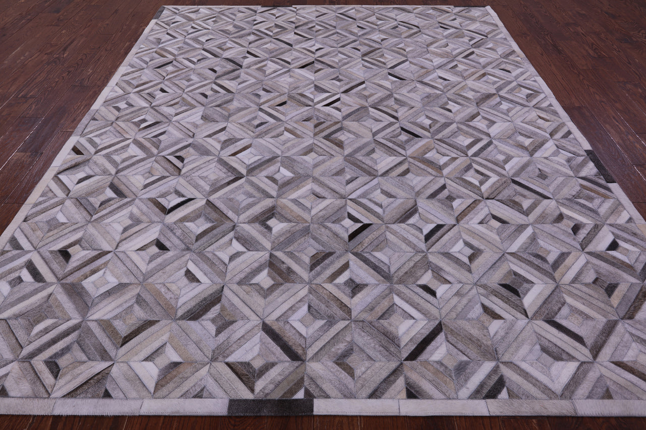 Grey Patchwork Natural Cowhide Rug - 8' 0" x 10' 0"