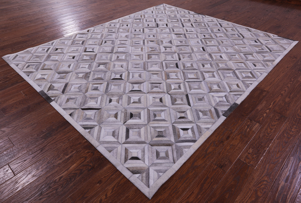 Grey Patchwork Natural Cowhide Rug - 8' 0" x 10' 0"
