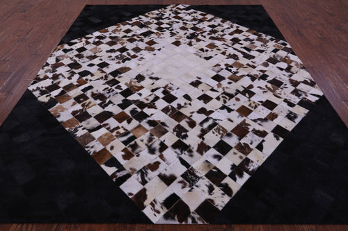 Brown & White & Black Patchwork Natural Cowhide Rug - 8' 0