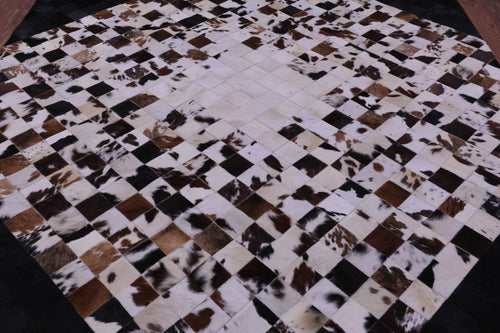 Brown & White & Black Patchwork Natural Cowhide Rug - 8' 0