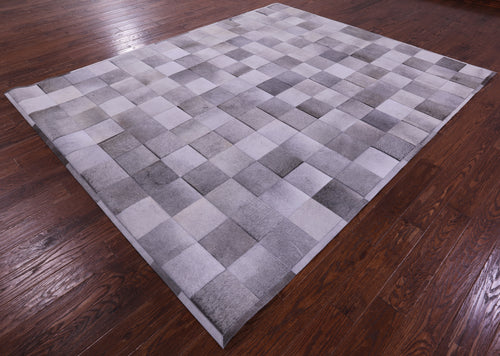 Grey Patchwork Natural Cowhide Rug - 8' 0