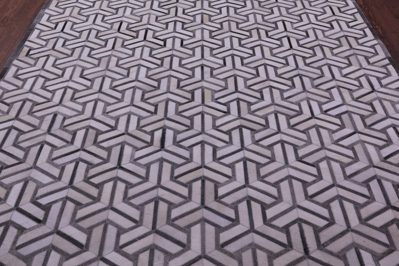 Grey & White Patchwork Natural Cowhide Rug - 8' 0" x 10' 0"