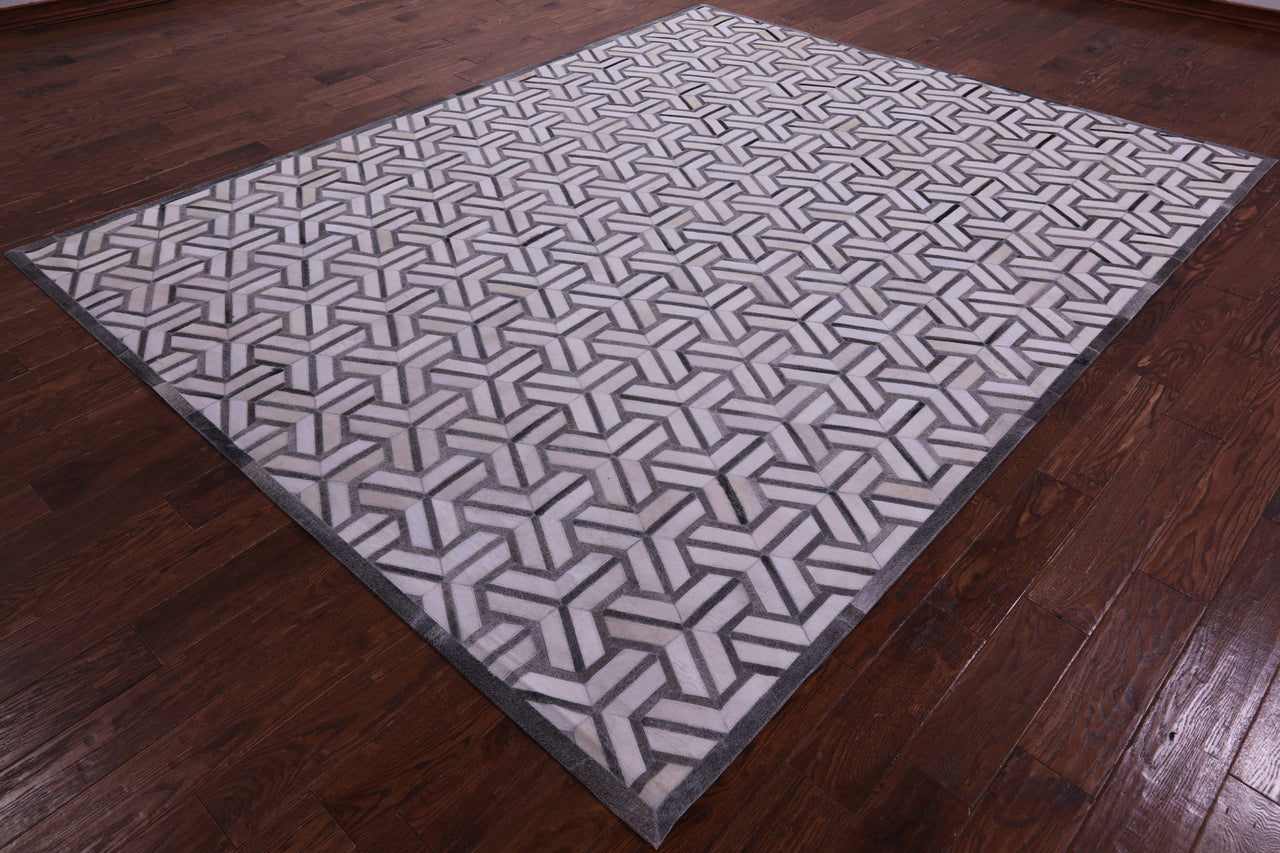 Grey & White Patchwork Natural Cowhide Rug - 8' 0" x 10' 0"