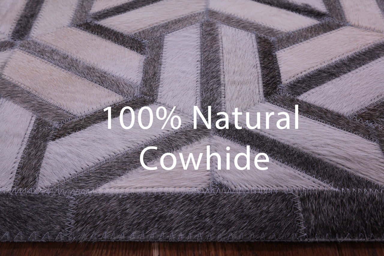 Grey & White Patchwork Natural Cowhide Rug - 8' 0" x 10' 0"