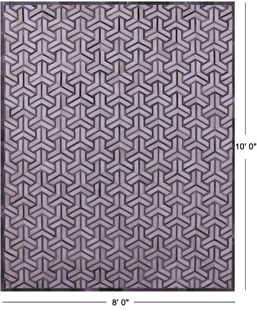 Grey & White Patchwork Natural Cowhide Rug - 8' 0