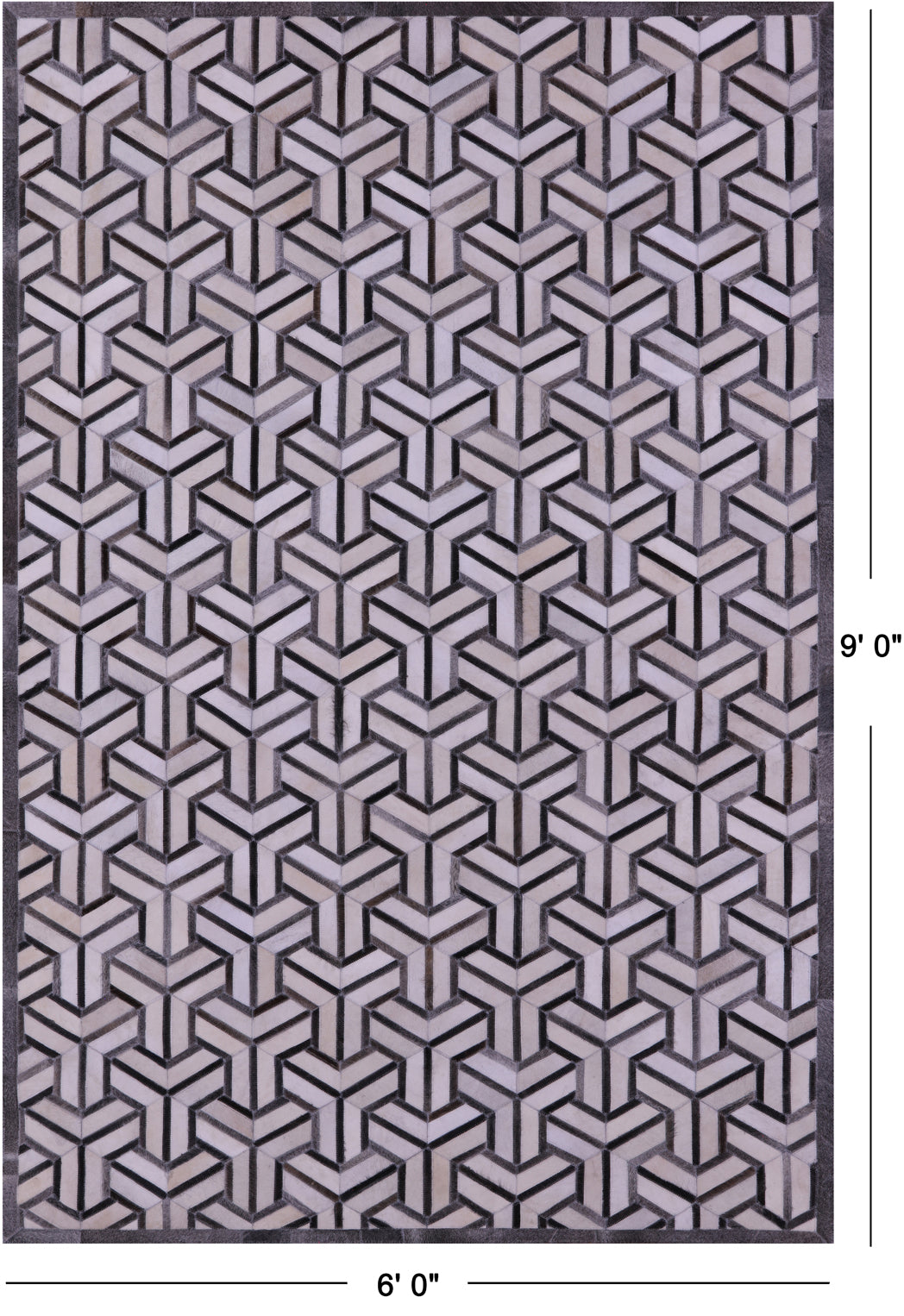 Grey & White Patchwork Natural Cowhide Rug - 6' 0" x 9' 0"