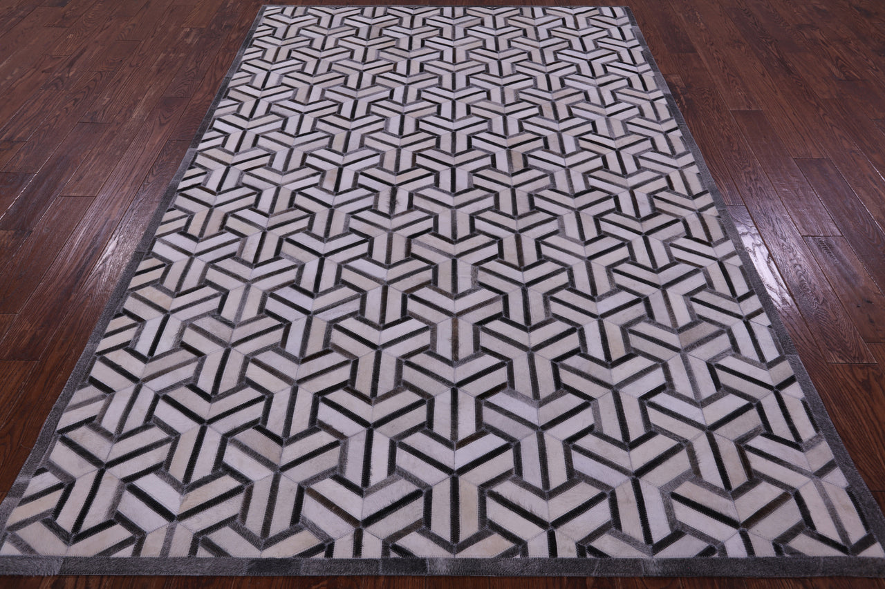 Grey & White Patchwork Natural Cowhide Rug - 6' 0" x 9' 0"