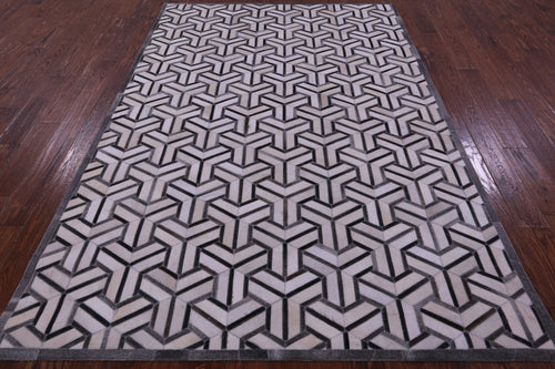 Grey & White Patchwork Natural Cowhide Rug - 6' 0