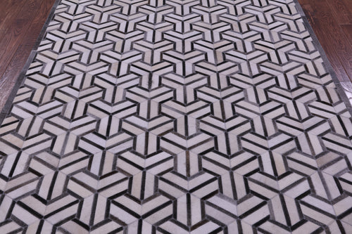 Grey & White Patchwork Natural Cowhide Rug - 6' 0