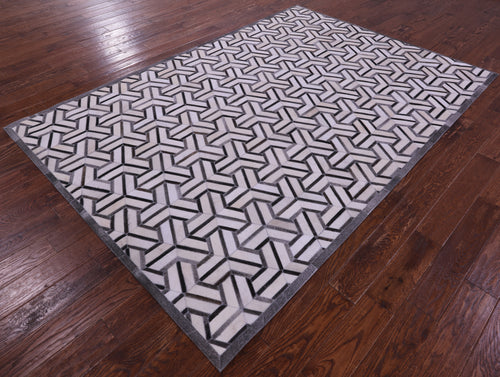 Grey & White Patchwork Natural Cowhide Rug - 6' 0