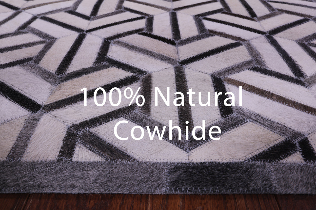 Grey & White Patchwork Natural Cowhide Rug - 6' 0" x 9' 0"