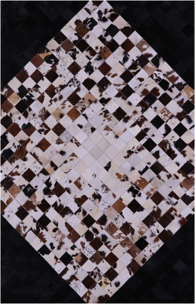 Brown & White & Black Patchwork Natural Cowhide Rug - 6' 0" x 9' 0"