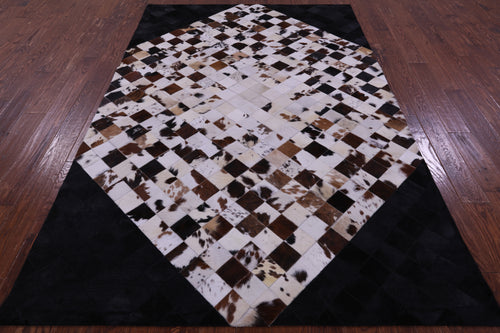 Brown & White & Black Patchwork Natural Cowhide Rug - 6' 0