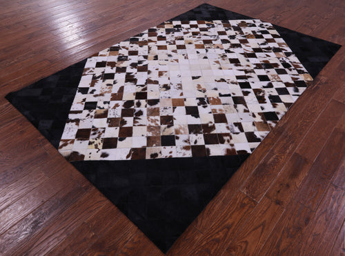 Brown & White & Black Patchwork Natural Cowhide Rug - 6' 0