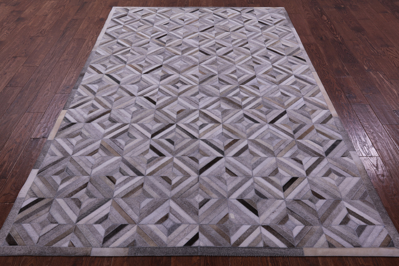 Grey & White Patchwork Natural Cowhide Rug - 6' 0" x 9' 0"
