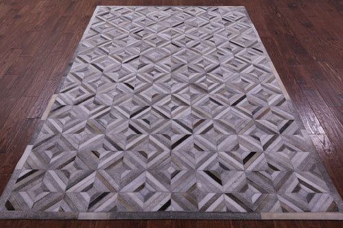 Grey & White Patchwork Natural Cowhide Rug - 6' 0
