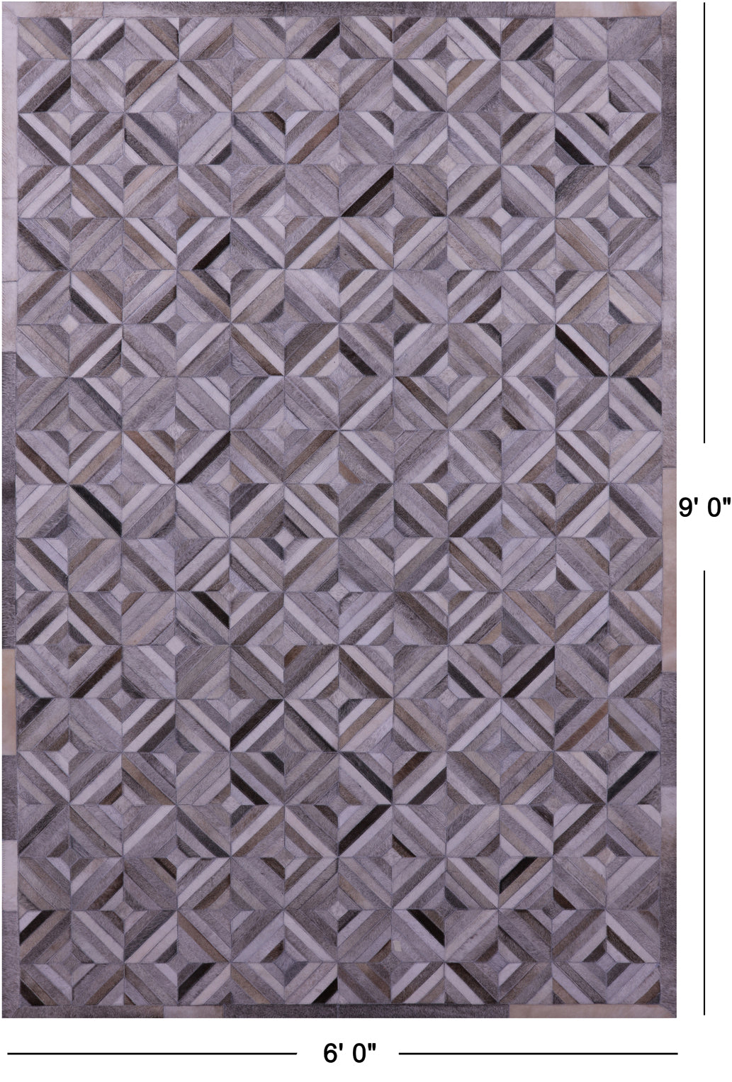 Grey & White Patchwork Natural Cowhide Rug - 6' 0" x 9' 0"