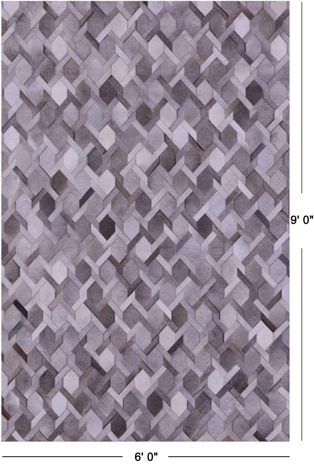 Grey & White Patchwork Natural Cowhide Rug - 6' 0" x 9' 0"