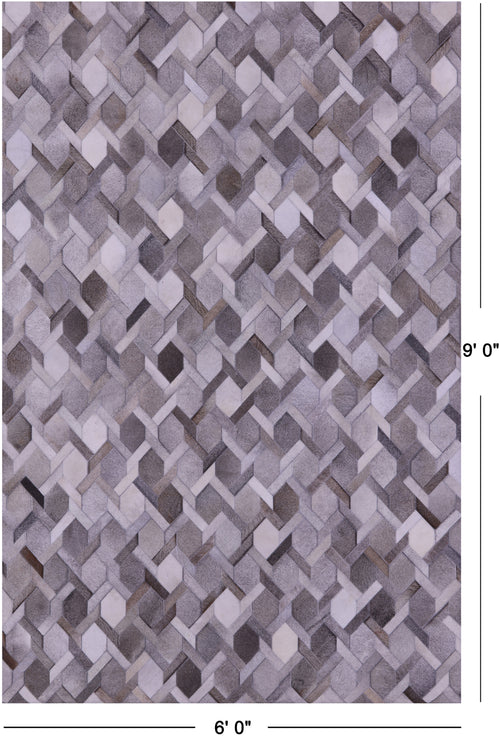 Grey & White Patchwork Natural Cowhide Rug - 6' 0